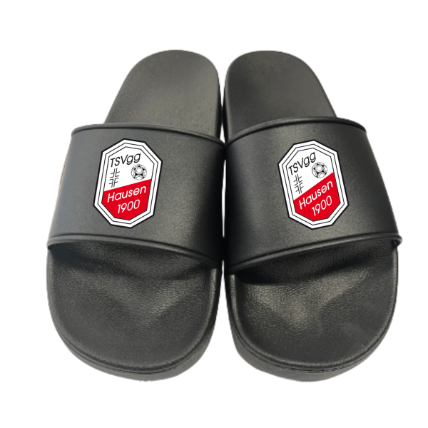 Badeschuhe Badelatschen schwarz mit Vereinslogo